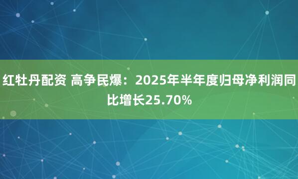 红牡丹配资 高争民爆：2025年半年度归母净利润同比增长25.70%